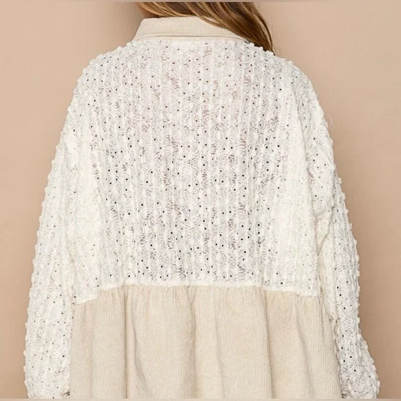 NEW POL Corduroy Beige Oversized Button Down Shacket Jacket Size Small - Picture 2 of 6